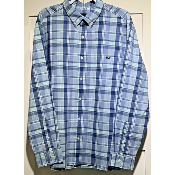 VINEYARD VINES BLUE PLAID BUTTON DOWN LONG SLEEVE MEN'S HARBOR SHIRT XL - Picture 3 of 8